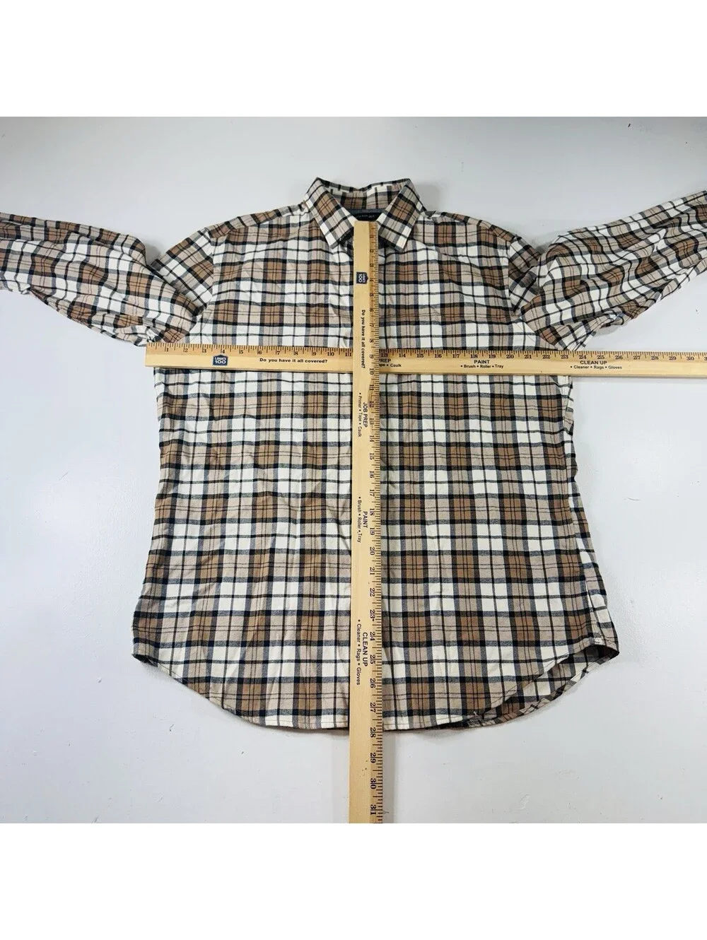 Banana Republic Button Down Shirt Long Sleeve Beige Plaid Mens Size Large